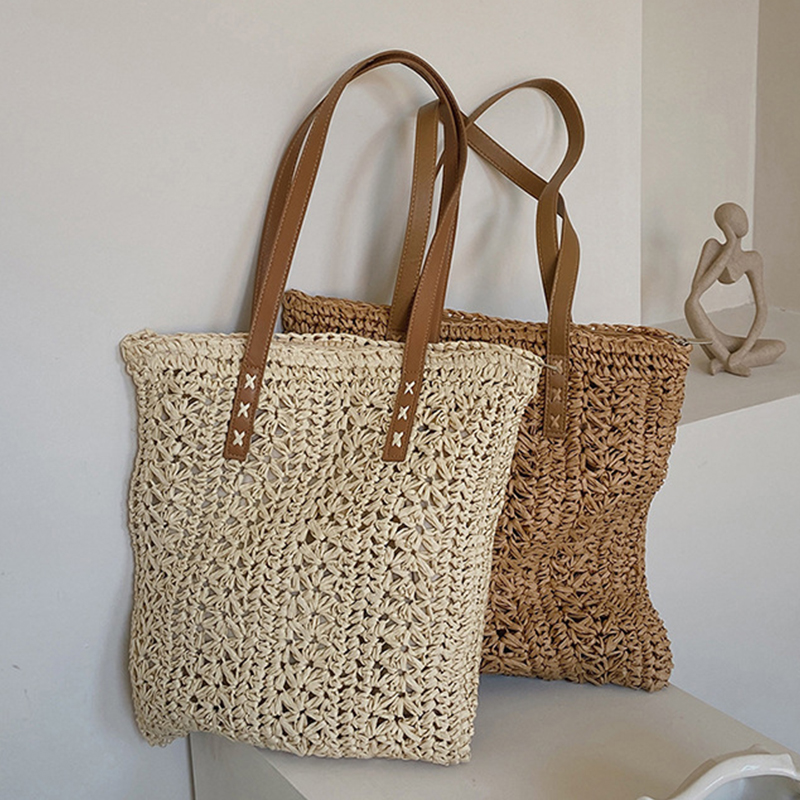 Women'S Raffia Bags - Bolso de playa cuadrado de paja