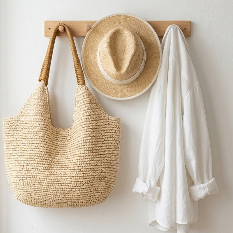 Women'S Raffia Bags - Bolso de Hombro de Rafia Tejida,