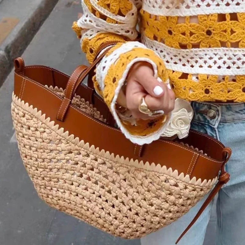 Bolso de playa tejido hueco de - Women'S Raffia Bags reseña y precio
