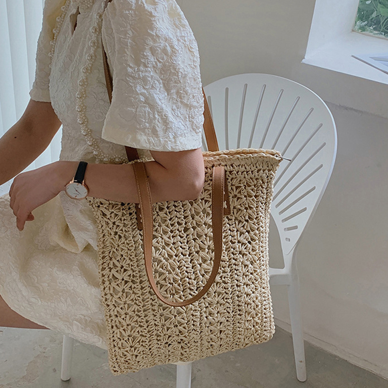 Bolso de playa cuadrado de paj - Women'S Raffia Bags reseña y precio